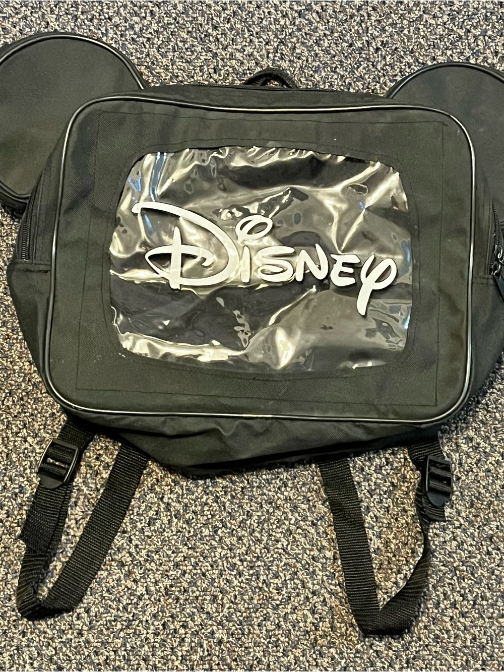 Disney Black Women’s Backpack with Clear Front Panel and ear compartments